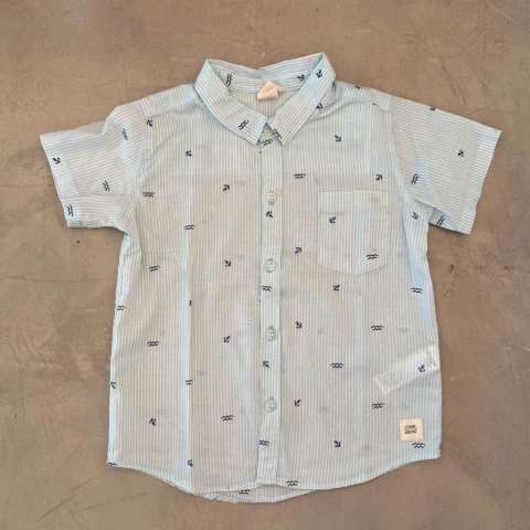CAMISA RAYITAS POPLIN USADO COMO NUEVO I CHEEKY I TALLE 12-18 meses