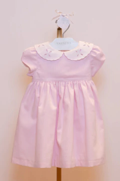 Vestido Infantil Bebê Rosa Claro com Gola Vazada e Laço nas Costas