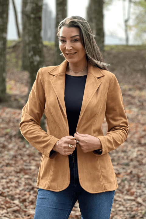 Blazer Suede Alongado - Caramelo - comprar online