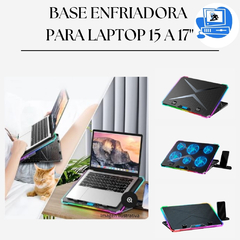 BASE ENFRIADORA PARA LAPTOP CON 6 VENTILADORES RGB Y PANTALLA LCD