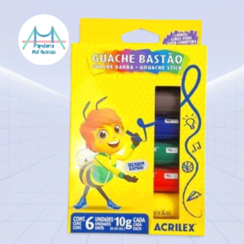 Guache Bastão Acrilex 10g 6 Cores - comprar online