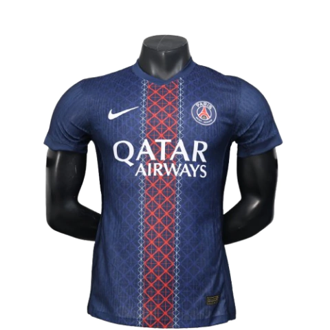 camisa-camisas-camiseta-manto-mantos-uniforme-roupa-roupas-blusa-blusas-psg-paris-saint-germain-azul-titular-1-i-home-primeira-2025-2026-jogador-slim-fit-faixa-vermelha-foto-imagem