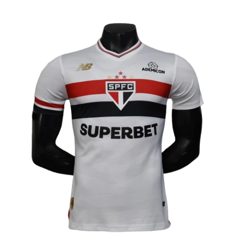 camisa-camisas-camiseta-manto-mantos-uniforme-roupa-roupas-blusa-blusas-são-paulo-tricolor-branca-titular-1-i-home-primeira-2025-2026-jogador-slim-fit-faixa-foto-imagem