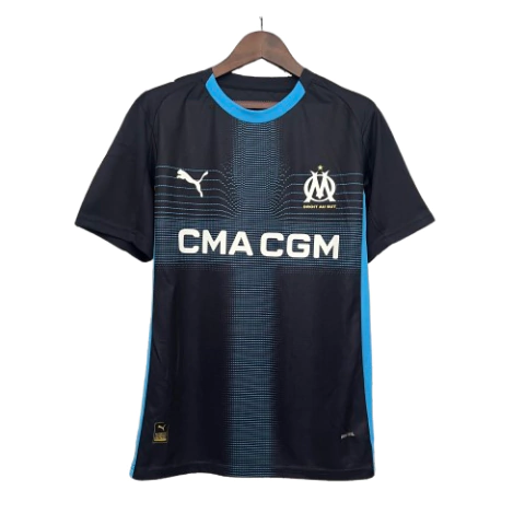 camisa-camisas-camiseta-manto-mantos-uniforme-roupa-roupas-blusa-blusas-olympique-de-marseille-segunda-2-ii-dois-away-reserva-foto-imagem-25-26-2025-2026-torcedor-masculina-preta-e-azul
