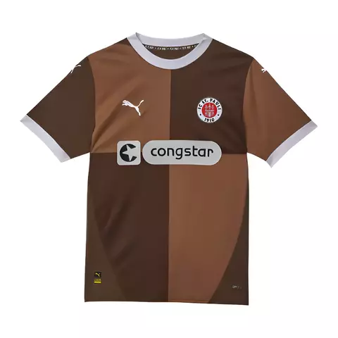 2025-2026-25-26-manto-camisa-camisas-camiseta-mantos-uniforme-uniformes-blusa-blusas-st-pauli-i-1-um-primeira-titular-masculina-torcedor-marrom-branca-gola-redonda-faixa-vertical