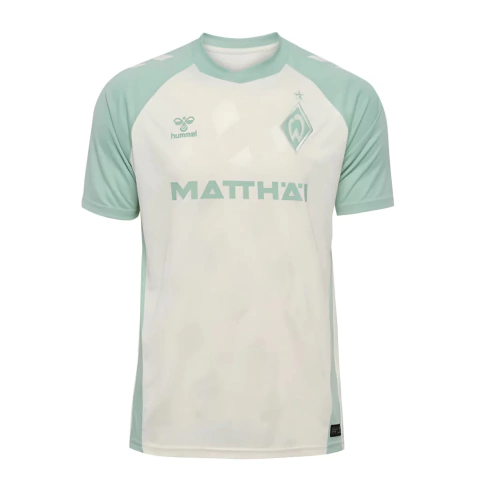 2025-2026-25-26-manto-camisa-camisas-camiseta-mantos-uniforme-uniformes-blusa-blusas-werder-bremen-ii-2-dois-segunda-reserva-masculina-torcedor-branca-verde-claro-marshmellow-gola-redonda-estampa-texturizada