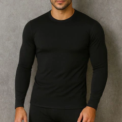 Remera Térmica Afelpada Hombre Microfibra Negra - comprar online