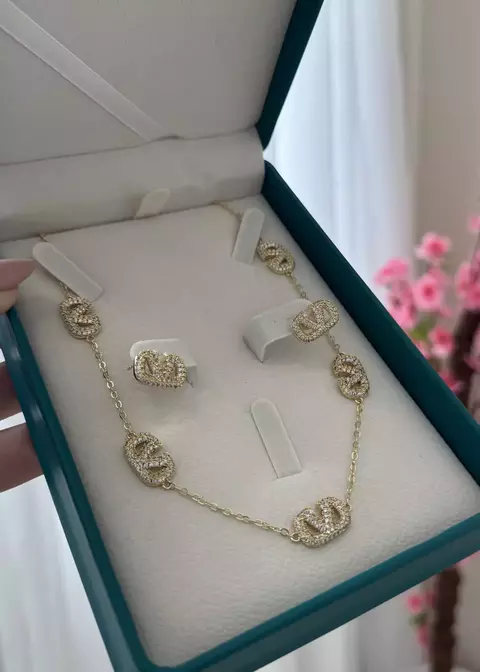 CONJUNTO COLAR E BRINCO VL DOURADO- CONB07