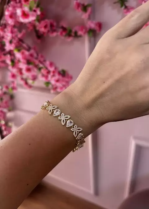 PULSEIRA BORBOLETA GOTAS CRAVEJADO ZIRCÔNIA - PUL78 - comprar online