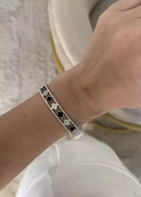 BRACELETE VG TREVO PRATA PRETO - PULB39 - comprar online