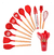 Kit Colheres Silicone 12 Peças C/Suporte Bambu Vermelho