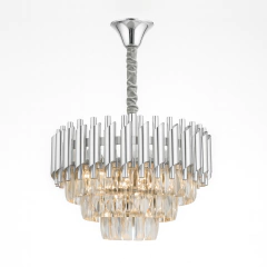 Lustre Pendente Dubai Cristal Legítimo K9 Inox Linha Premium | Prata Tam. Médio - comprar online