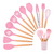 Kit Colheres Silicone 12 Peças C/Suporte Bambu Rosa