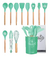 Kit Colheres Silicone 12 Peças C/Suporte Bambu Verde