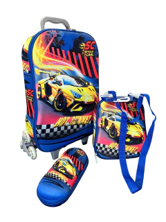 Kit Mochila Carros 3d Com Rodinhas Lancheira + Estojo