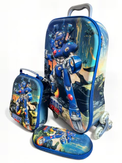 Mochila Infantil Escolar Transformer 3d Com Rodinhas Lancheira e Estojo