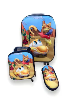 Kit Mochila Carrinho Divertido Infantil Juvenil com Rodinhas Escolar 40 L