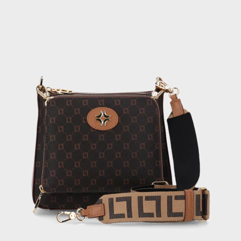 Bolsa Tiracolo Pequena Monograma Ll Mocca Luz Da Lua