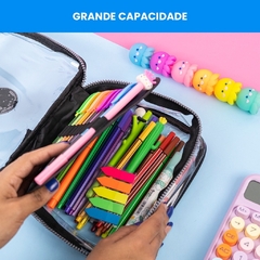 Estojo Grande Transparente Escolar com Alça de Mão - Ebony Papelaria Criativa 