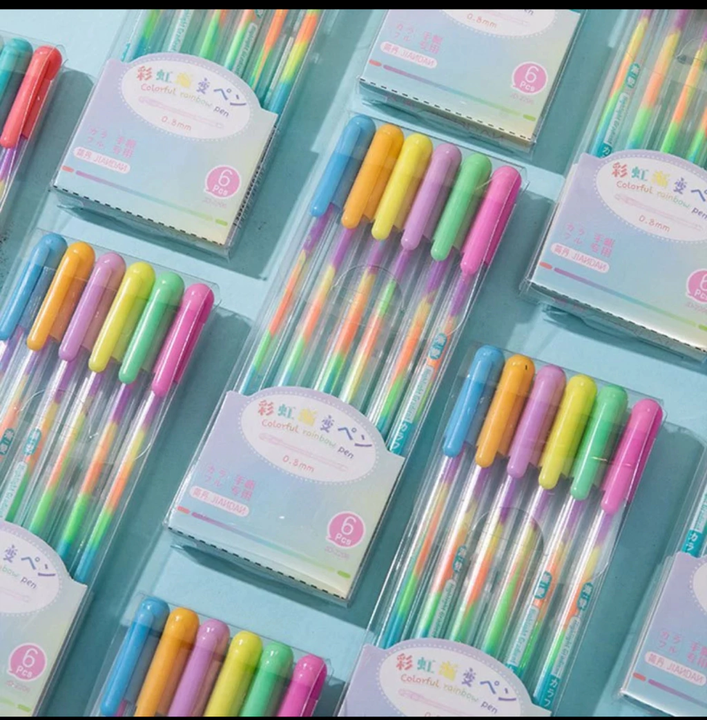 Kit 6 Caneta Arco-Íris Colorida Neons Gel Esferográfica