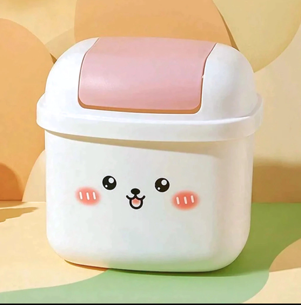 Mini Lixeira De Mesa Com Tampa Kawaii