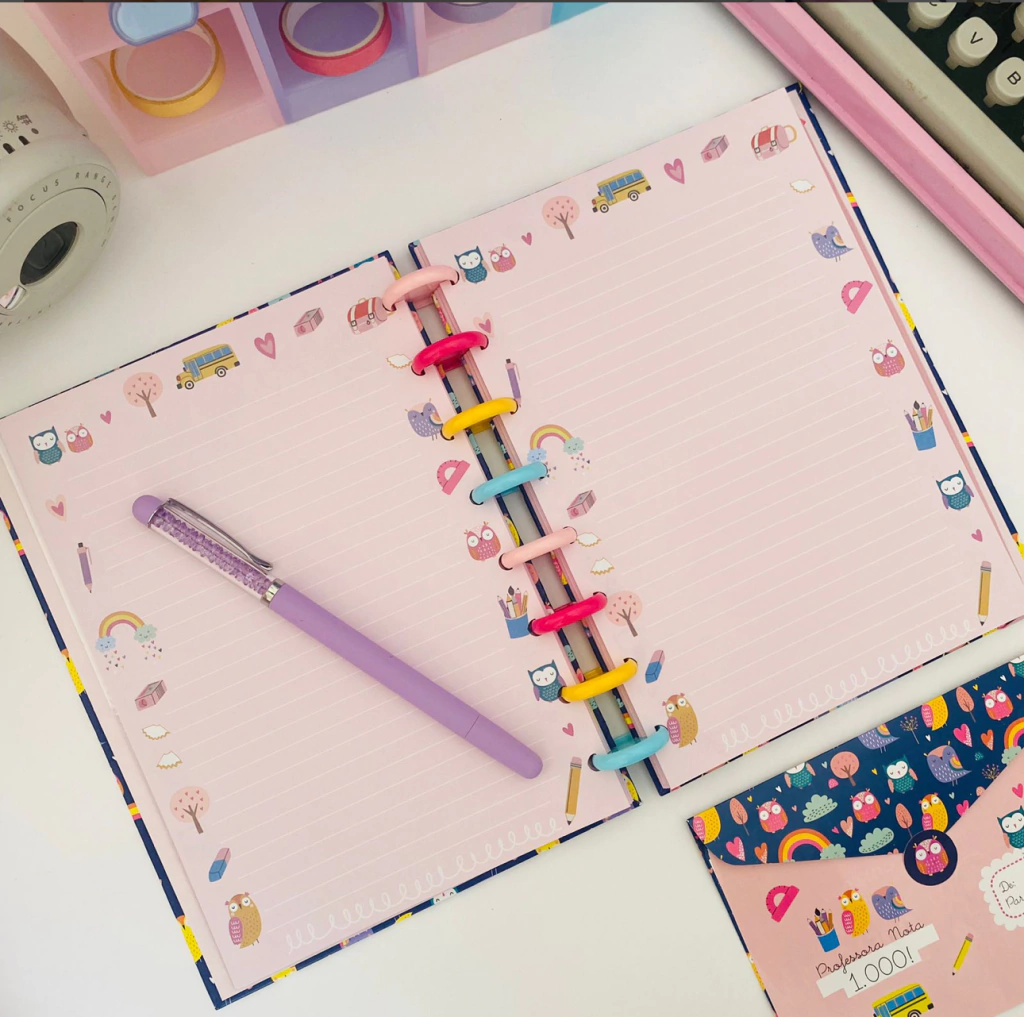 Refil Decorado Corujinha 8 Furos para Caderno de Disco Tamanho A5 8
