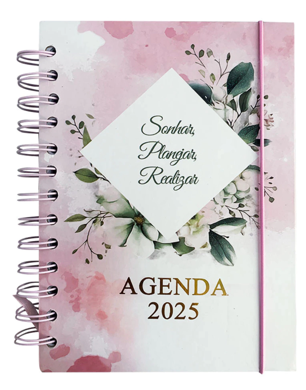 Agenda Diária 2025 Com Flores Rosa E Frase Espiral 137X189MM 168 Folhas