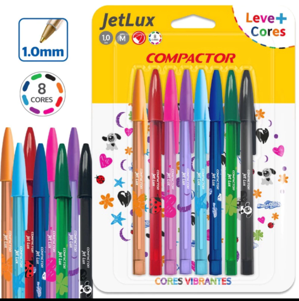 Caneta Esferográfica 1.0mm Jet Lux Compactor 8 Cores (Compactor)