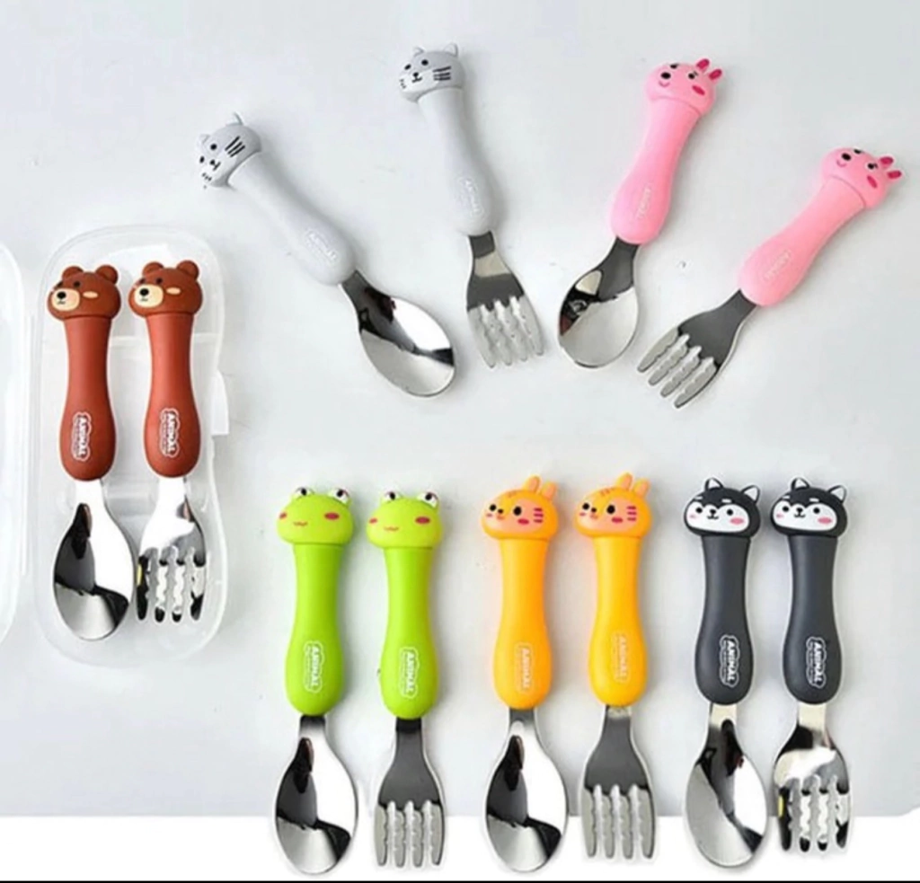 Talheres De Inox Infantil Bebê Colher Garfo 2 Peças