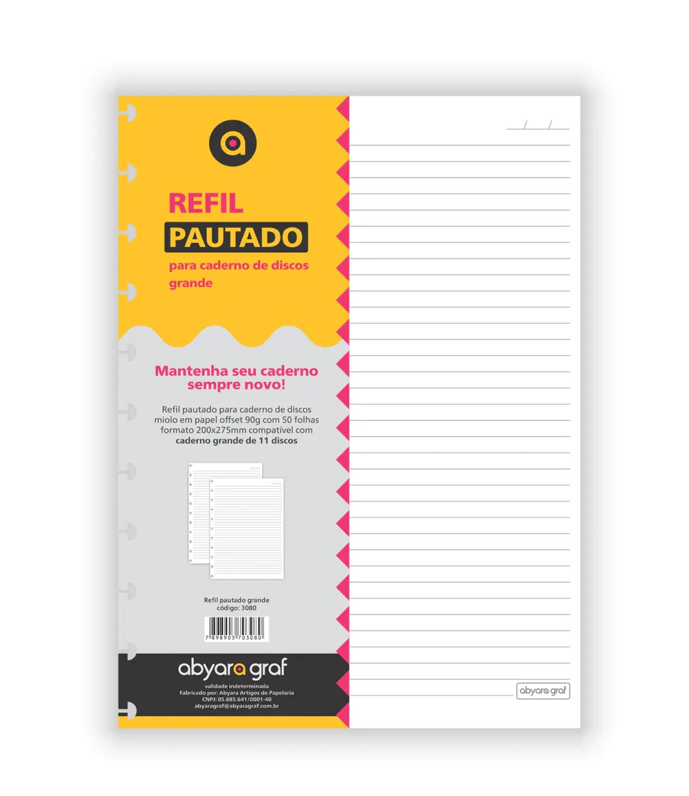 Refil Pautado para Caderno de Discos - Abyara graf