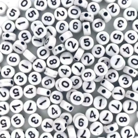 Miçanga Redonda Números Branco/Preto 4x7mm – pct 50g