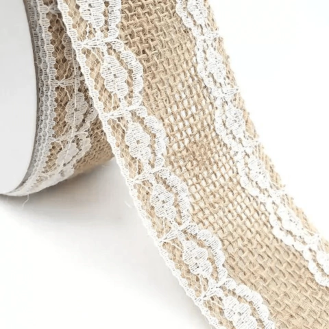 Fita de Juta com Renda Cru - 52mm x 1mt