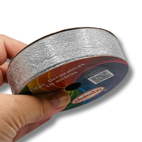 Fita Decorativa Prata Sem Arame 22mm/10mt