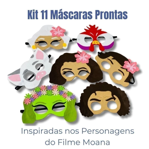 Kit com 11 Máscaras Prontas Moana e sua Turma em Feltro