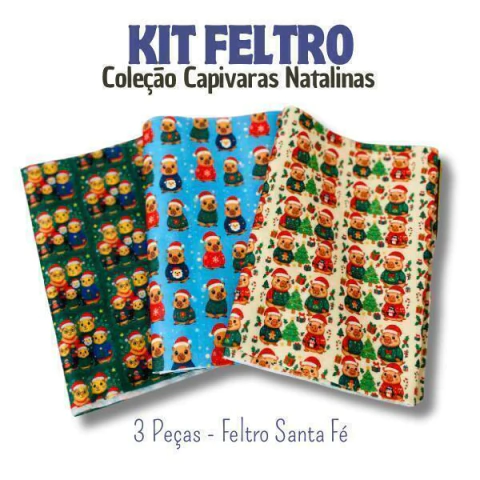 Kit Feltro Santa Fé Coleção Capivaras Natalinas - 3 peças 25x1,40