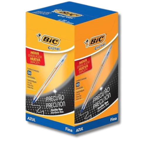 Caneta Esferográfica Bic Cristal Ponta Fina 0.8 Azul - Caixa 50 Unidades
