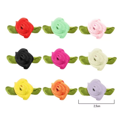Flor Rococó c/ folhas 2,5cm - pct c/50