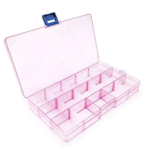 Caixa Organizadora Retangular 15 Divisórias Rosa - 17cm x 10cm x 2,2cm