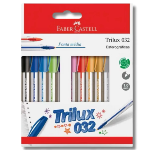 Kit Canetas Esferográficas Trilux Colors 032 Faber-Castell c/ 10 unidades