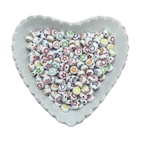 Miçanga Redonda Desenhos Coloridos 4x7mm – pct 20g