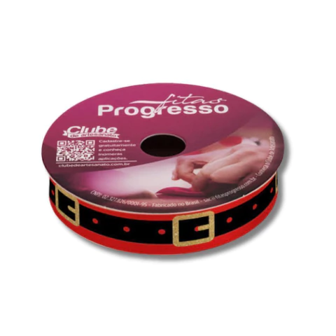 Fita Cetim Natalina Cinto do Papai Noel 15mm x 10mts