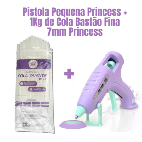 Kit Pistola Pequena Princess + 1Kg de Cola Bastão Fina 7 mm Princess