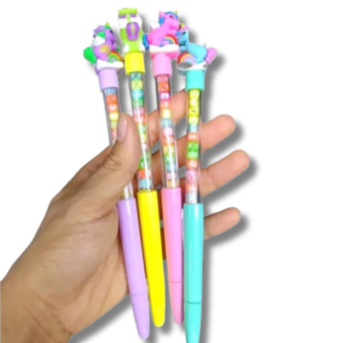 Caneta com Miçanga Letrinhas e Unicórnio