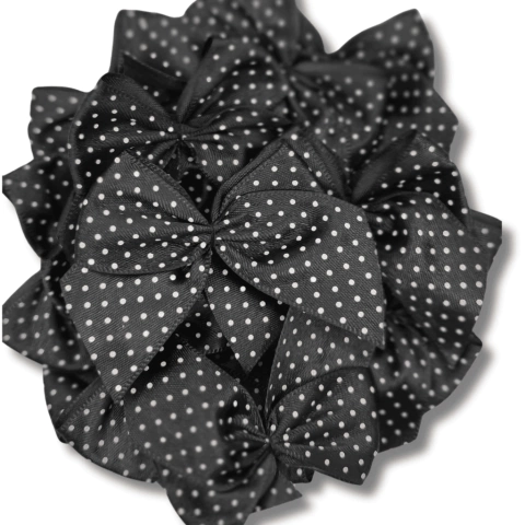 Laço Cetim Poá Preto e Branco- c/12un