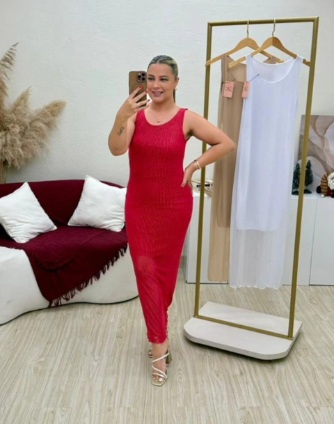 Vestido Tule Lurex Vermelho - comprar online