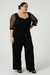 Blusa Plus Size Manga 7/8 de viscolycra e Tule