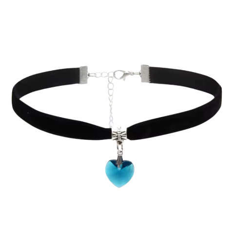 Choker com pingente Coração Azul Light pedra sintética 1,5cm
