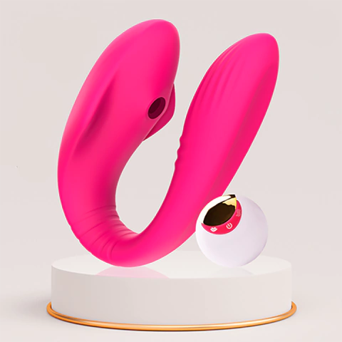 Vibrador de Casal com Estimulador de Clitóris por Ondas de Pressão e Controle Remoto - Pink
