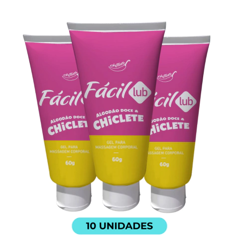 KIT COM 10 Fácil Lub Gel Lubrificante Chillies Sabor Chiclete 60g