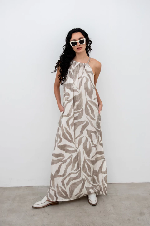 Vestido Cey Estampado Largo con Tajo - comprar online